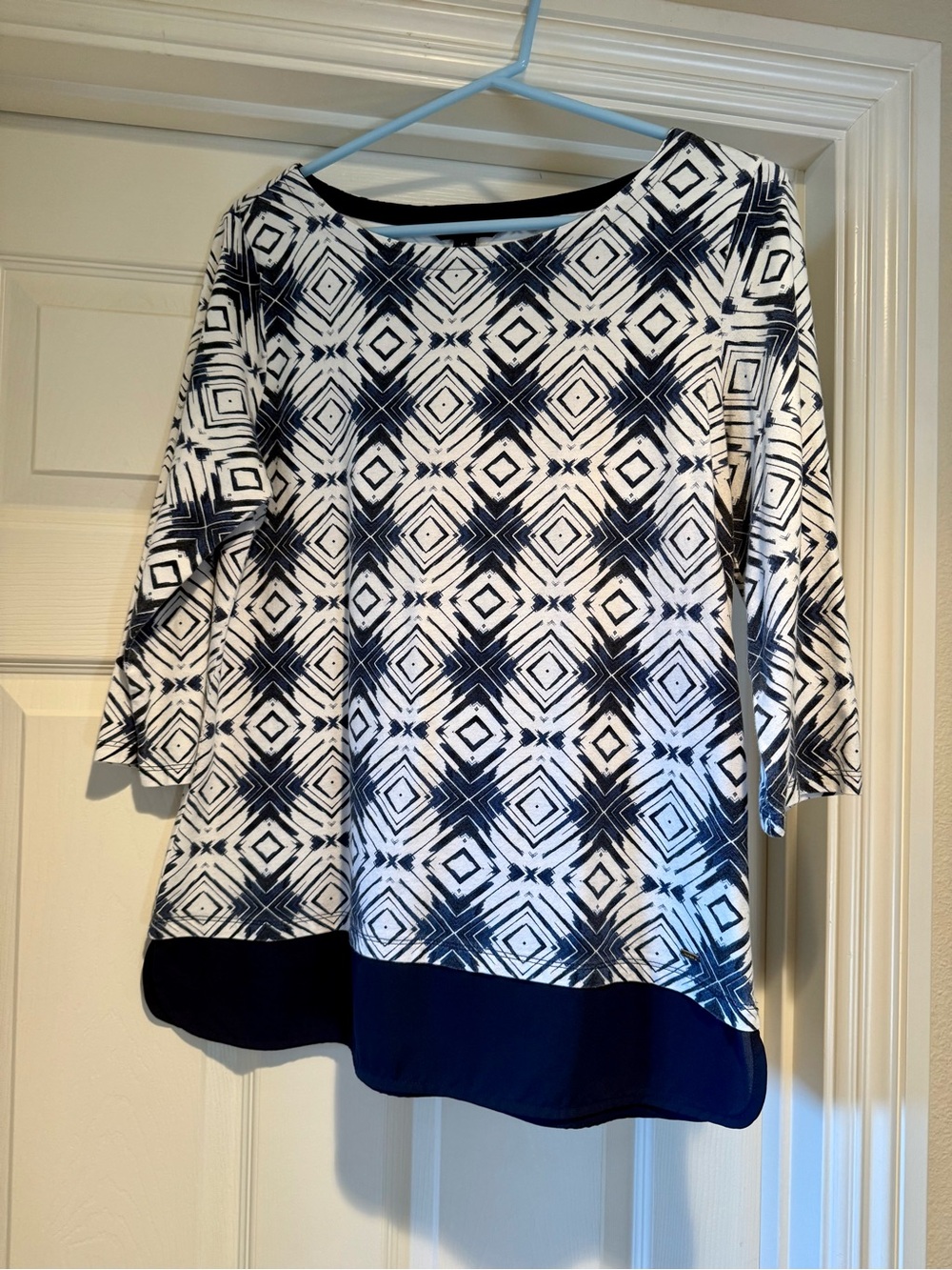Tommy Hilfiger Navy and White Geometric Boatneck Tunic